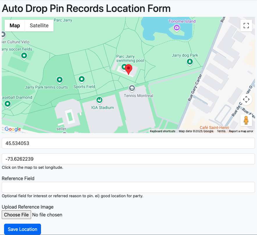 Pin Locations Form Data and image