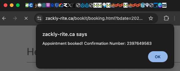 Confirmation Number alert