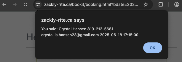 Booking Details captured from form
