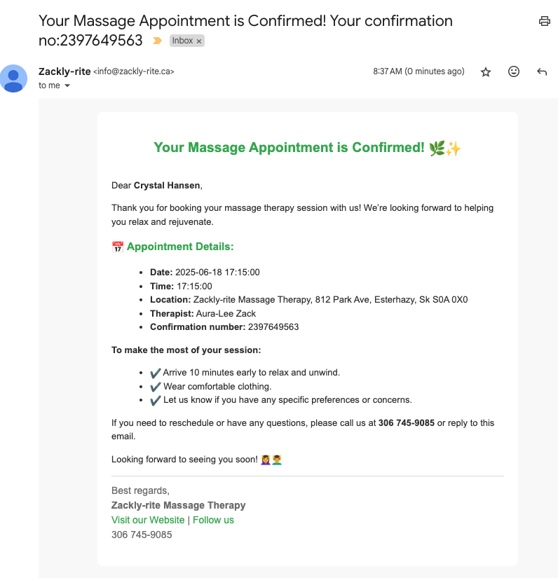 Email Client Confirmation